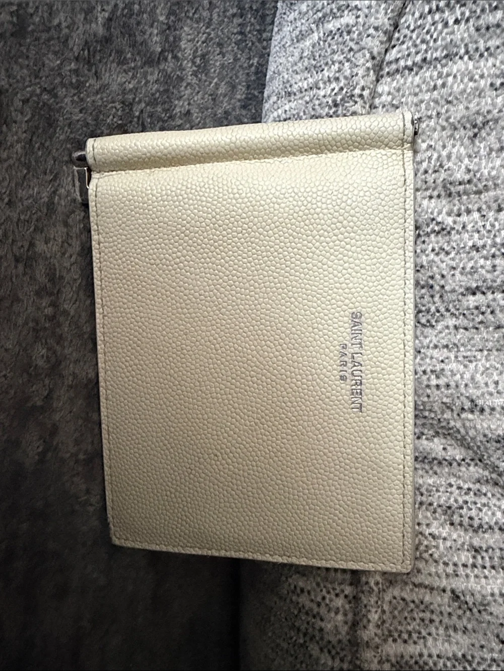 Saint Laurent Men’s Pebbled Leather Cardholder Wallet in Off-White